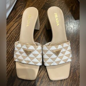 Prada Beige and White Slide Heels